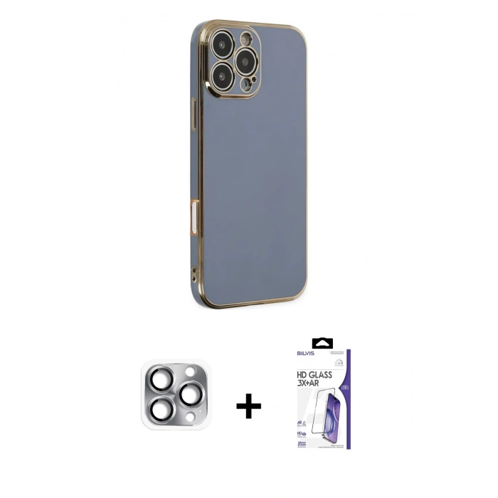 MARSİLYAN™- iPhone 16 Pro Max Kılıf Yankı Serisi - Siyah Bilvis 3X AR HD Cam Ekran Koruyucu + Pers Alüminyum Kamera Lens - GI