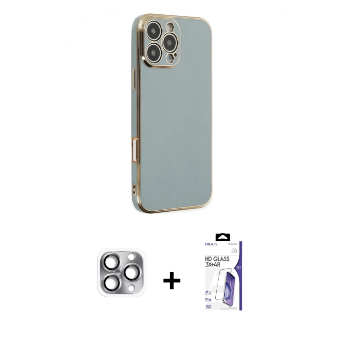 MARSİLYAN™- iPhone 16 Pro Max Kılıf Yankı Serisi - Siyah Bilvis 3X AR HD Cam Ekran Koruyucu + Pers Alüminyum Kamera Lens - GI