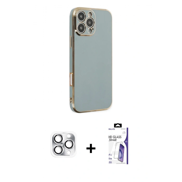 MARSİLYAN™- iPhone 16 Pro Max Kılıf Yankı Serisi - Siyah Bilvis 3X AR HD Cam Ekran Koruyucu + Pers Alüminyum Kamera Lens - GS