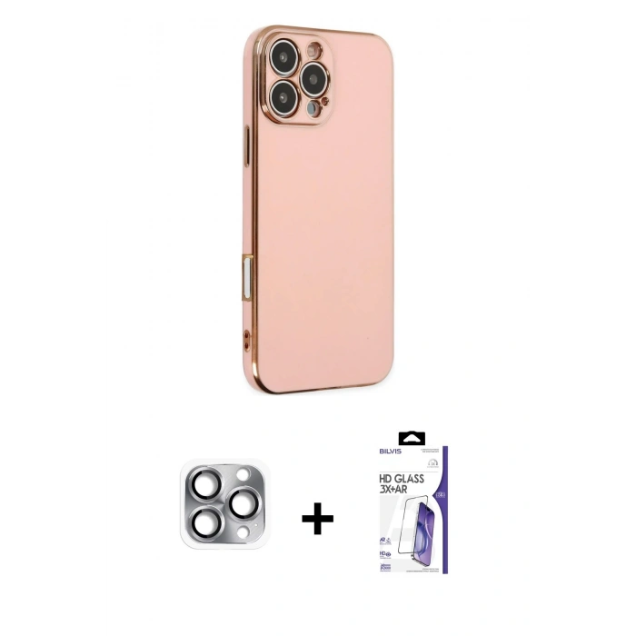 MARSİLYAN™- iPhone 16 Pro Max Kılıf Yankı Serisi - Siyah Bilvis 3X AR HD Cam Ekran Koruyucu + Pers Alüminyum Kamera Lens - GI