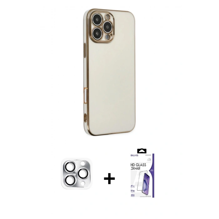 MARSİLYAN™- iPhone 16 Pro Max Kılıf Yankı Serisi - Siyah Bilvis 3X AR HD Cam Ekran Koruyucu + Pers Alüminyum Kamera Lens - GS
