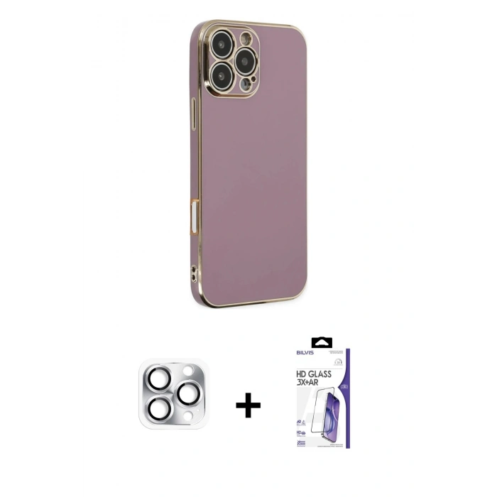 MARSİLYAN™- iPhone 16 Pro Max Kılıf Yankı Serisi - Siyah Bilvis 3X AR HD Cam Ekran Koruyucu + Pers Alüminyum Kamera Lens - GS