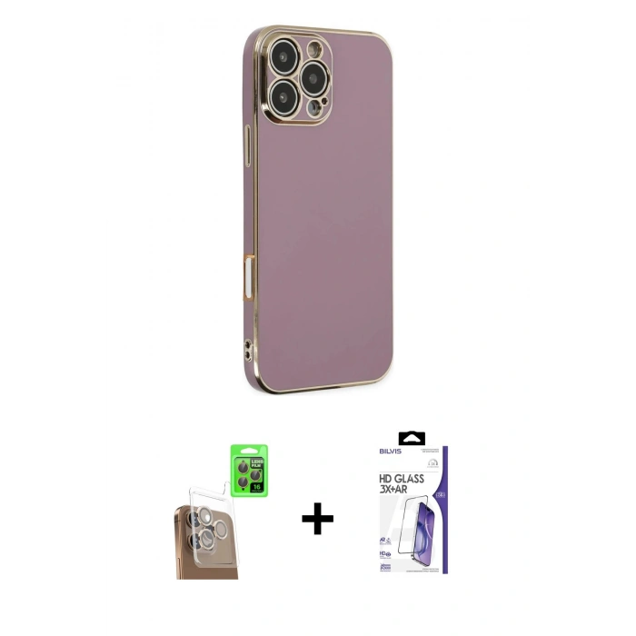 MARSİLYAN™- iPhone 16 Pro Max Kılıf Yankı Serisi - Siyah Bilvis 3X AR HD Cam Ekran Koruyucu + Raze Metal Kamera Lens - CLTM