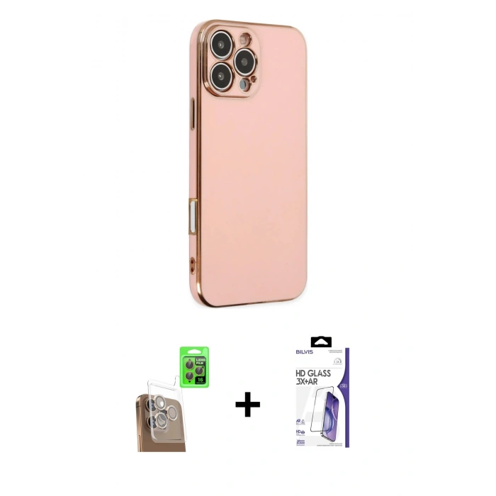 MARSİLYAN™- iPhone 16 Pro Max Kılıf Yankı Serisi - Siyah Bilvis 3X AR HD Cam Ekran Koruyucu + Raze Metal Kamera Lens - CLTM