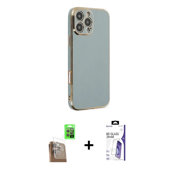 MARSİLYAN™- iPhone 16 Pro Max Kılıf Yankı Serisi - Siyah Bilvis 3X AR HD Cam Ekran Koruyucu + Raze Metal Kamera Lens - CLTM
