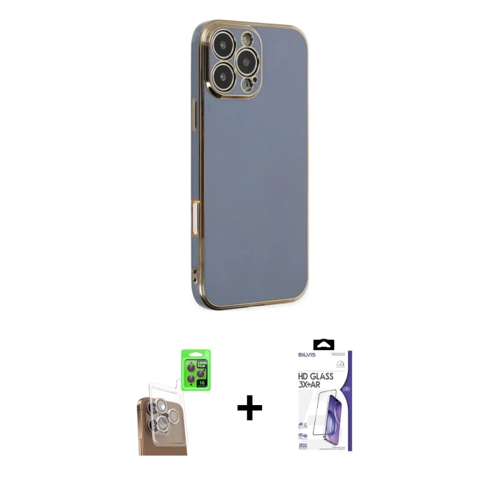 MARSİLYAN™- iPhone 16 Pro Max Kılıf Yankı Serisi - Siyah Bilvis 3X AR HD Cam Ekran Koruyucu + Raze Metal Kamera Lens - CLTM