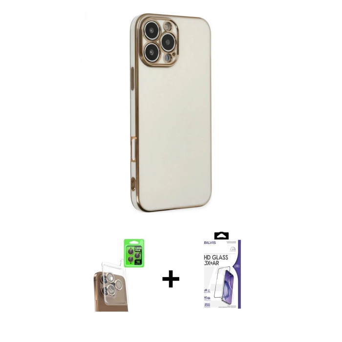 MARSİLYAN™- iPhone 16 Pro Max Kılıf Yankı Serisi - Siyah Bilvis 3X AR HD Cam Ekran Koruyucu + Raze Metal Kamera Lens - CLTM