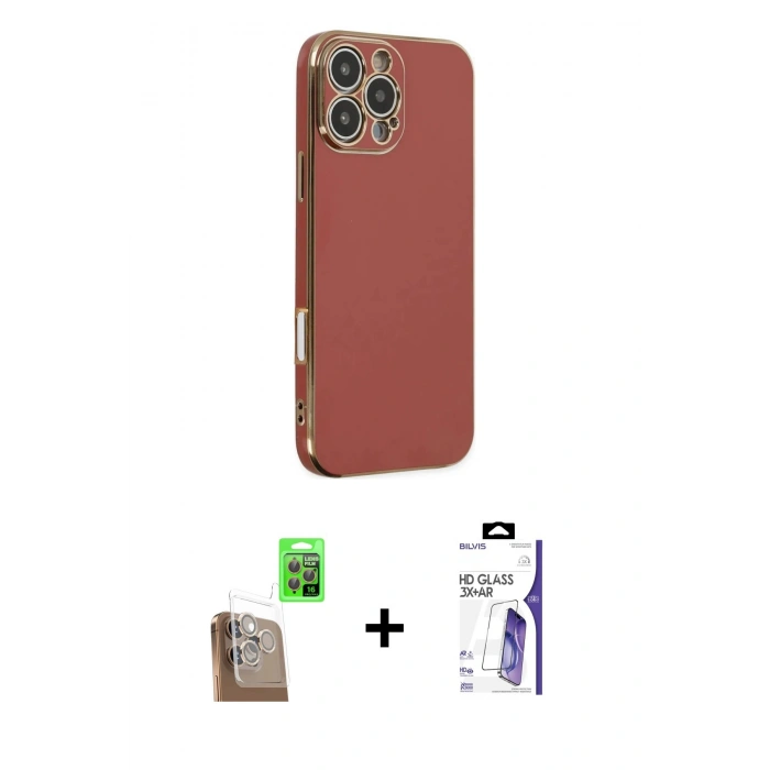 MARSİLYAN™- iPhone 16 Pro Max Kılıf Yankı Serisi - Siyah Bilvis 3X AR HD Cam Ekran Koruyucu + Raze Metal Kamera Lens - CLTM