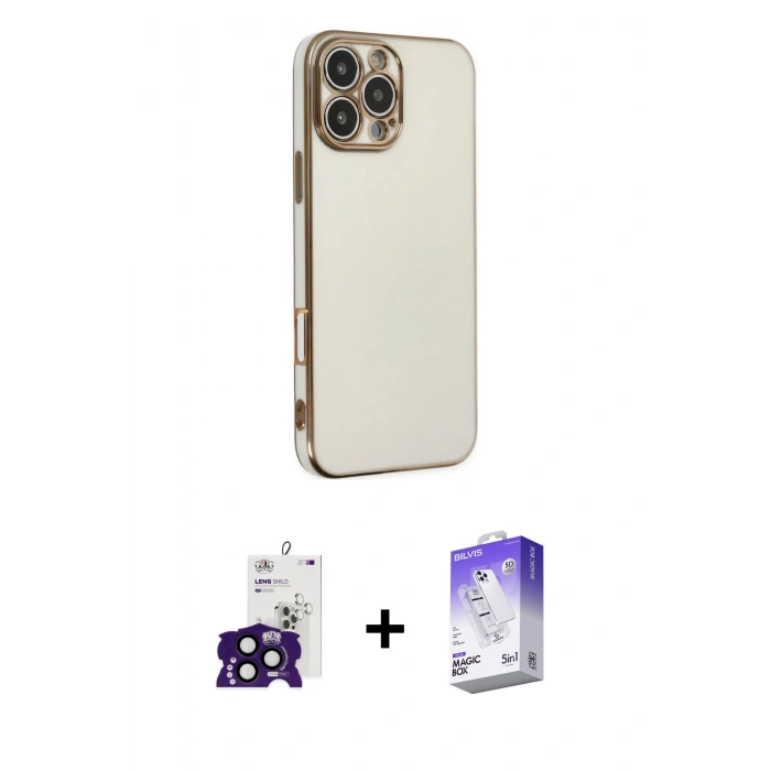 MARSİLYAN™- iPhone 16 Pro Max Kılıf Yankı Serisi - Siyah Bilvis 5in1 3D Magic Cam Ekran Koruyucu + Bilvis Titan Kamera Lens - SH