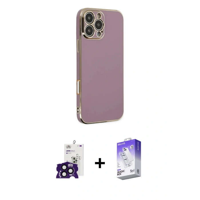 MARSİLYAN™- iPhone 16 Pro Max Kılıf Yankı Serisi - Siyah Bilvis 5in1 3D Magic Cam Ekran Koruyucu + Bilvis Titan Kamera Lens - SH