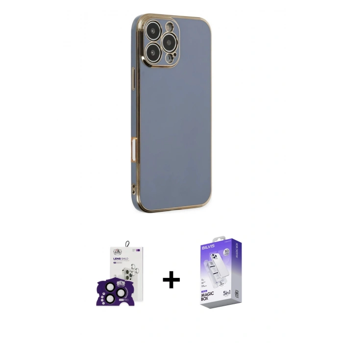 MARSİLYAN™- iPhone 16 Pro Max Kılıf Yankı Serisi - Siyah Bilvis 5in1 3D Magic Cam Ekran Koruyucu + Bilvis Titan Kamera Lens - SH