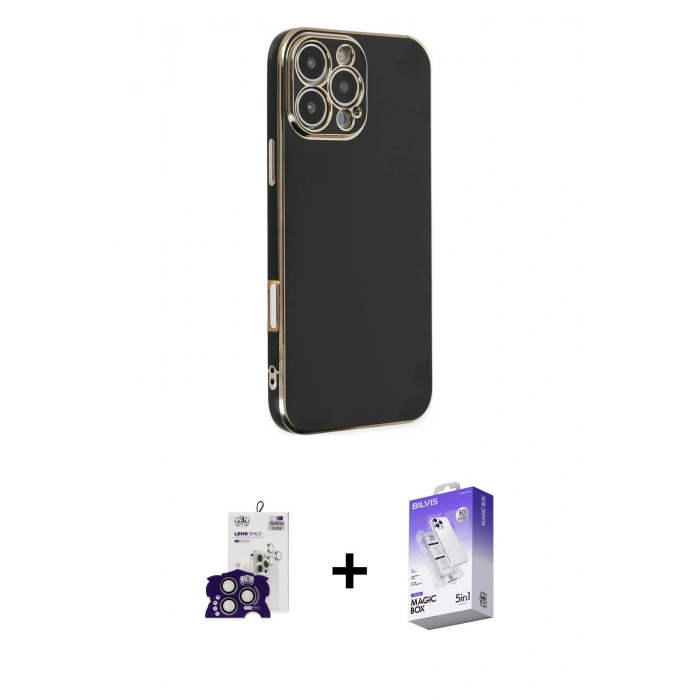 MARSİLYAN™- iPhone 16 Pro Max Kılıf Yankı Serisi - Siyah Bilvis 5in1 3D Magic Cam Ekran Koruyucu + Bilvis Titan Kamera Lens - TMGI