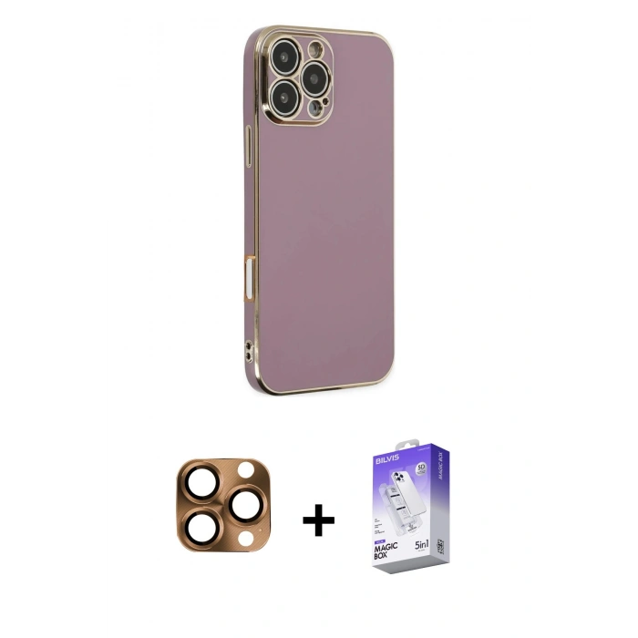 MARSİLYAN™- iPhone 16 Pro Max Kılıf Yankı Serisi - Siyah Bilvis 5in1 3D Magic Cam Ekran Koruyucu + Pers Alüminyum Kamera Lens - CLTM