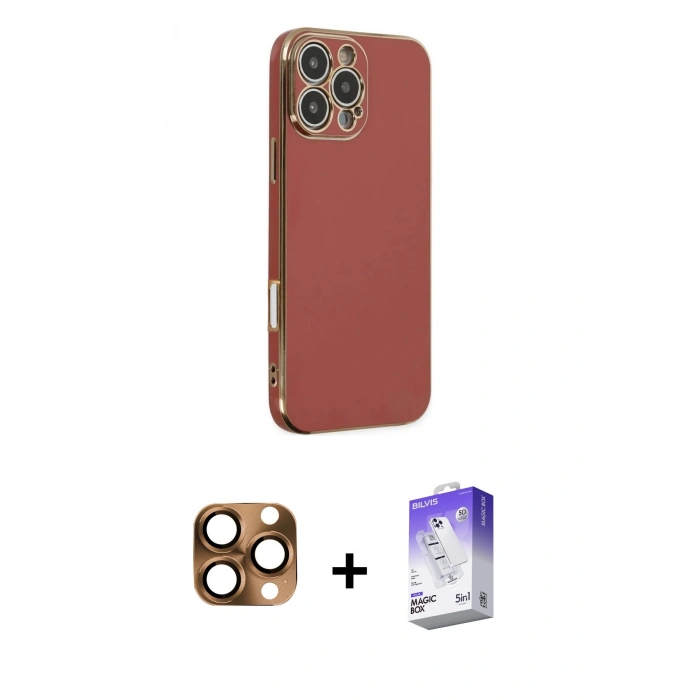MARSİLYAN™- iPhone 16 Pro Max Kılıf Yankı Serisi - Siyah Bilvis 5in1 3D Magic Cam Ekran Koruyucu + Pers Alüminyum Kamera Lens - CLTM
