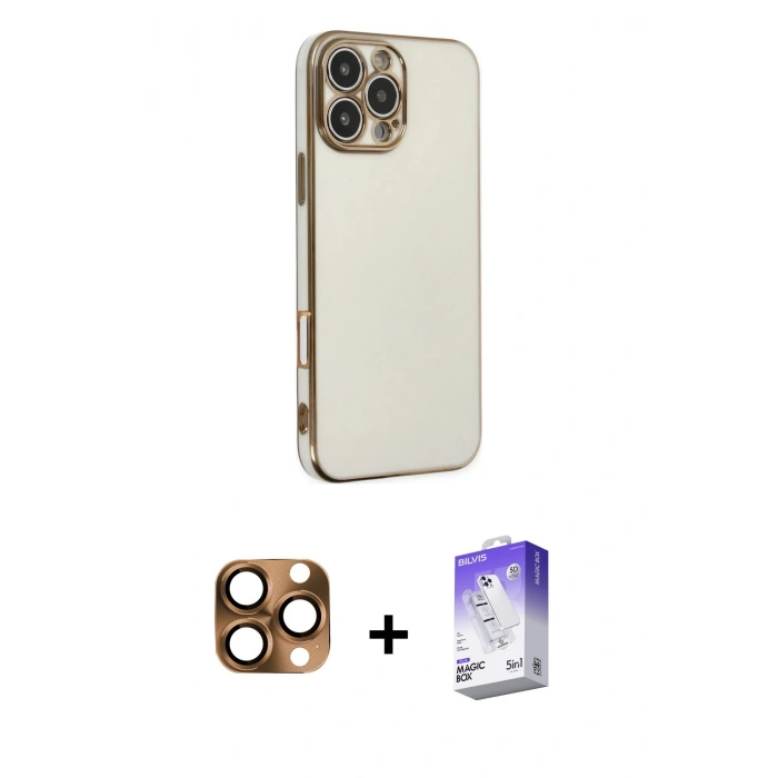 MARSİLYAN™- iPhone 16 Pro Max Kılıf Yankı Serisi - Siyah Bilvis 5in1 3D Magic Cam Ekran Koruyucu + Pers Alüminyum Kamera Lens - CLTM