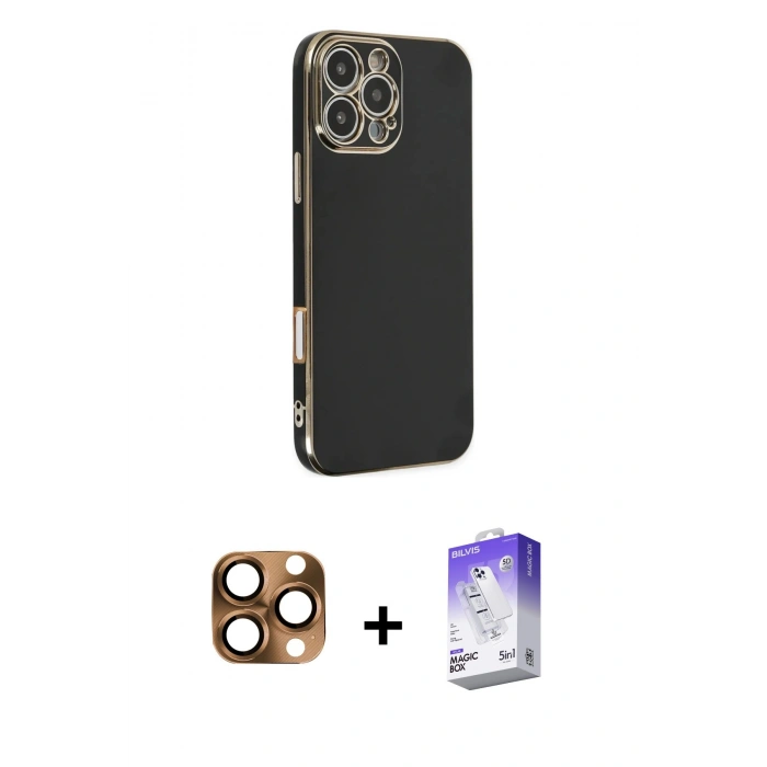 MARSİLYAN™- iPhone 16 Pro Max Kılıf Yankı Serisi - Siyah Bilvis 5in1 3D Magic Cam Ekran Koruyucu + Pers Alüminyum Kamera Lens - CLTM