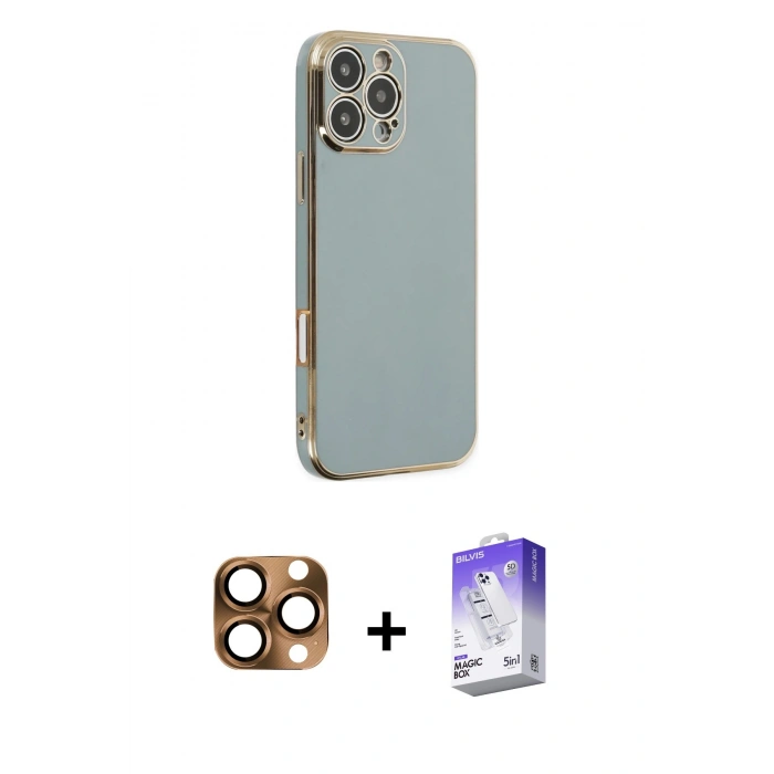 MARSİLYAN™- iPhone 16 Pro Max Kılıf Yankı Serisi - Siyah Bilvis 5in1 3D Magic Cam Ekran Koruyucu + Pers Alüminyum Kamera Lens - CLTM