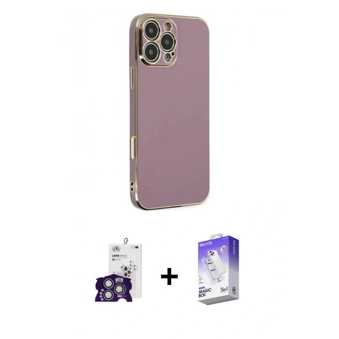 MARSİLYAN™- iPhone 16 Pro Max Kılıf Yankı Serisi - Siyah Bilvis 5in1 3D Magic Cam Ekran Koruyucu + Gümüş Bilvis Titan Kamera Lens