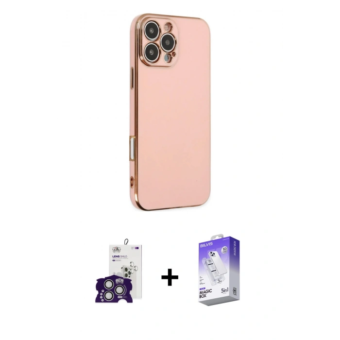 MARSİLYAN™- iPhone 16 Pro Max Kılıf Yankı Serisi - Siyah Bilvis 5in1 3D Magic Cam Ekran Koruyucu + Gümüş Bilvis Titan Kamera Lens
