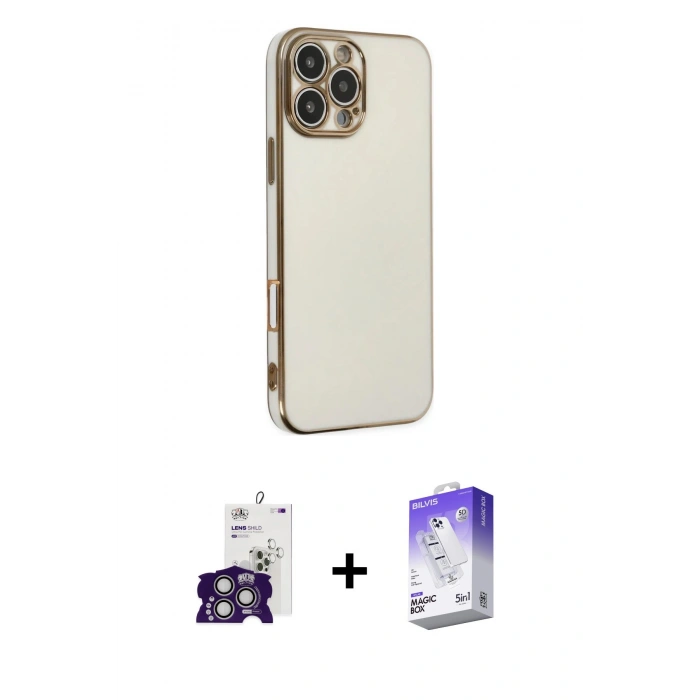 MARSİLYAN™- iPhone 16 Pro Max Kılıf Yankı Serisi - Siyah Bilvis 5in1 3D Magic Cam Ekran Koruyucu + Gümüş Bilvis Titan Kamera Lens