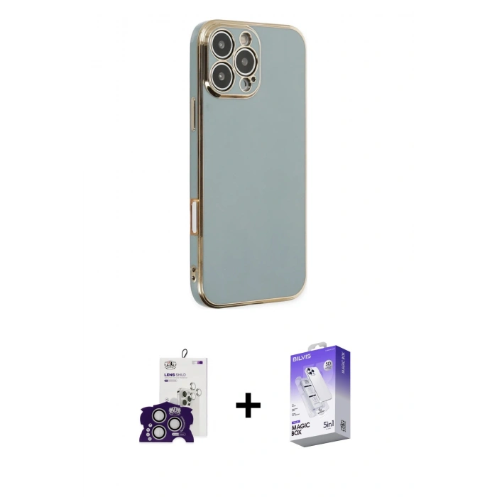 MARSİLYAN™- iPhone 16 Pro Max Kılıf Yankı Serisi - Siyah Bilvis 5in1 3D Magic Cam Ekran Koruyucu + Gümüş Bilvis Titan Kamera Lens