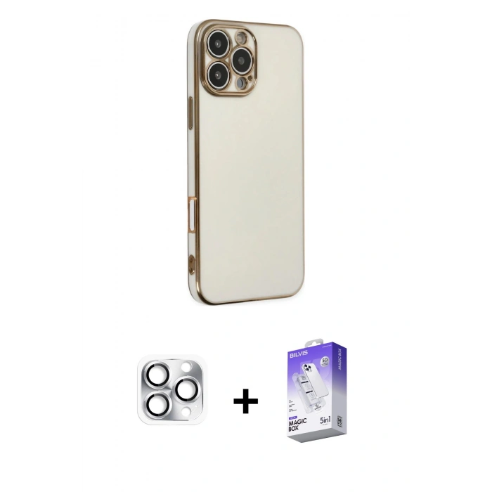 MARSİLYAN™- iPhone 16 Pro Max Kılıf Yankı Serisi - Siyah Bilvis 5in1 3D Magic Cam Ekran Koruyucu + Gümüş Pers Alüminyum Kamera Lens