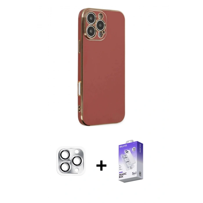 MARSİLYAN™- iPhone 16 Pro Max Kılıf Yankı Serisi - Siyah Bilvis 5in1 3D Magic Cam Ekran Koruyucu + Gümüş Pers Alüminyum Kamera Lens