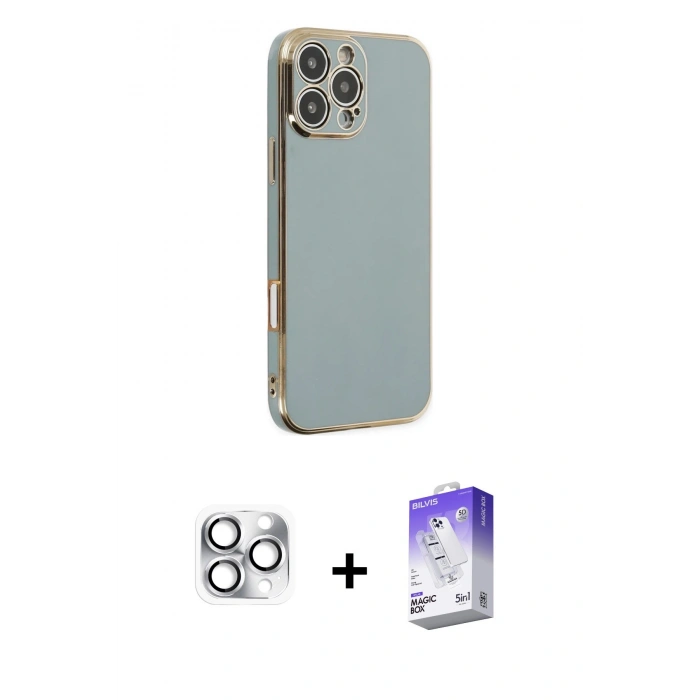 MARSİLYAN™- iPhone 16 Pro Max Kılıf Yankı Serisi - Siyah Bilvis 5in1 3D Magic Cam Ekran Koruyucu + Gümüş Pers Alüminyum Kamera Lens