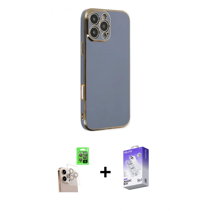MARSİLYAN™- iPhone 16 Pro Max Kılıf Yankı Serisi - Siyah Bilvis 5in1 3D Magic Cam Ekran Koruyucu + Raze Metal Kamera Lens - NLGY