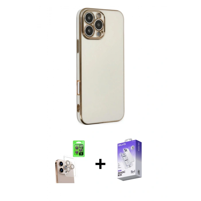 MARSİLYAN™- iPhone 16 Pro Max Kılıf Yankı Serisi - Siyah Bilvis 5in1 3D Magic Cam Ekran Koruyucu + Raze Metal Kamera Lens - NLGY