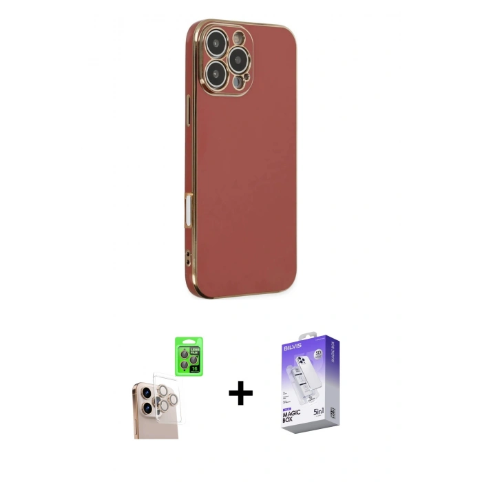 MARSİLYAN™- iPhone 16 Pro Max Kılıf Yankı Serisi - Siyah Bilvis 5in1 3D Magic Cam Ekran Koruyucu + Raze Metal Kamera Lens - NLGY