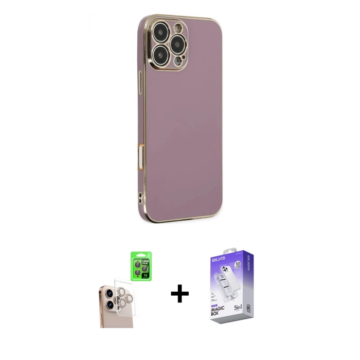 MARSİLYAN™- iPhone 16 Pro Max Kılıf Yankı Serisi - Siyah Bilvis 5in1 3D Magic Cam Ekran Koruyucu + Raze Metal Kamera Lens - NLGY