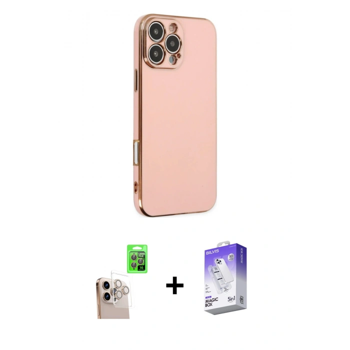 MARSİLYAN™- iPhone 16 Pro Max Kılıf Yankı Serisi - Siyah Bilvis 5in1 3D Magic Cam Ekran Koruyucu + Raze Metal Kamera Lens - NLGY