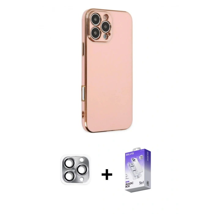 MARSİLYAN™- iPhone 16 Pro Max Kılıf Yankı Serisi - Siyah Bilvis 5in1 3D Magic Cam Ekran Koruyucu + Pers Alüminyum Kamera Lens - GI