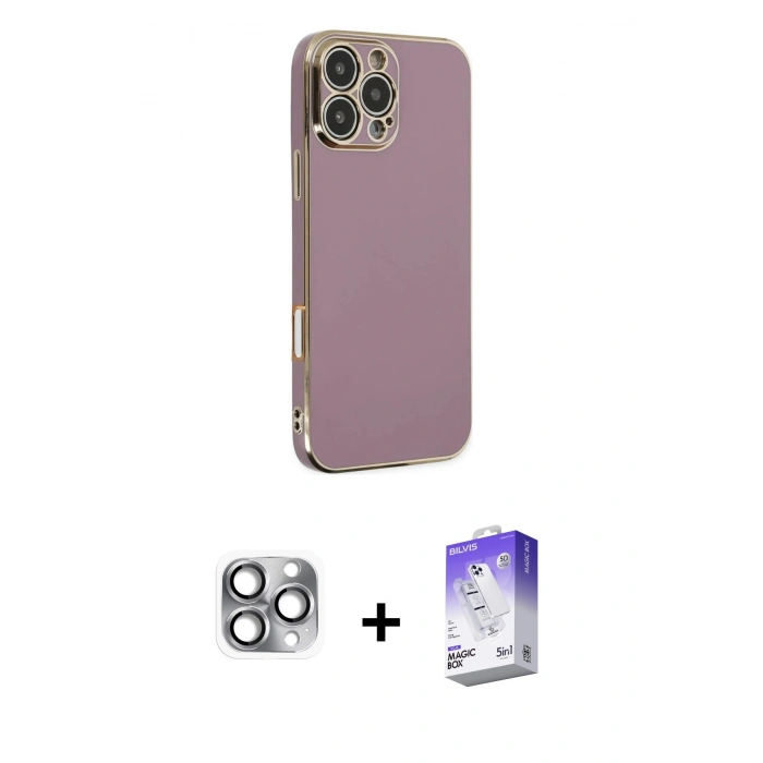 MARSİLYAN™- iPhone 16 Pro Max Kılıf Yankı Serisi - Siyah Bilvis 5in1 3D Magic Cam Ekran Koruyucu + Pers Alüminyum Kamera Lens - GI