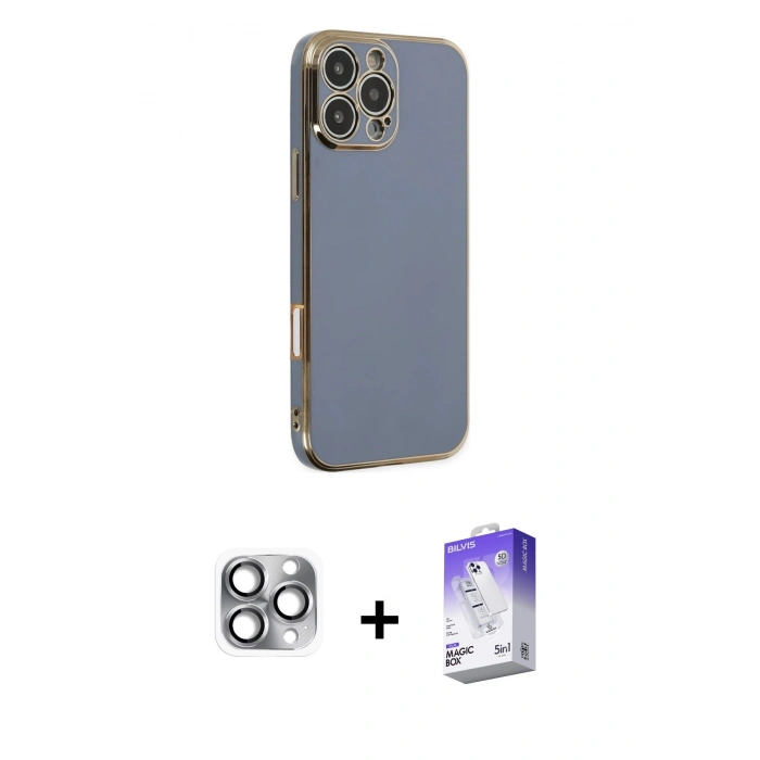 MARSİLYAN™- iPhone 16 Pro Max Kılıf Yankı Serisi - Siyah Bilvis 5in1 3D Magic Cam Ekran Koruyucu + Pers Alüminyum Kamera Lens - GI
