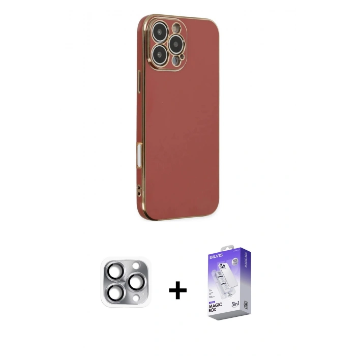 MARSİLYAN™- iPhone 16 Pro Max Kılıf Yankı Serisi - Siyah Bilvis 5in1 3D Magic Cam Ekran Koruyucu + Pers Alüminyum Kamera Lens - GI