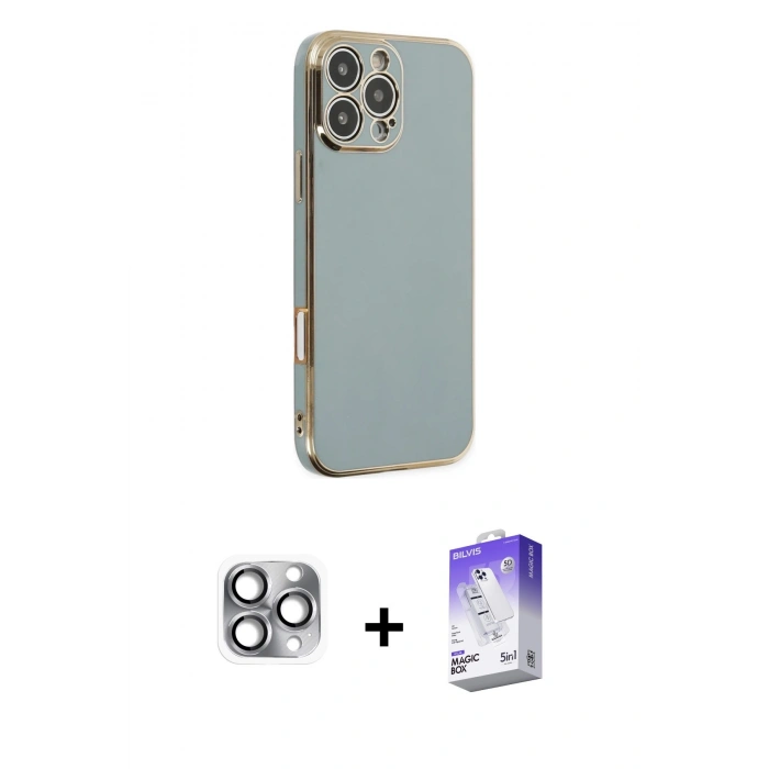 MARSİLYAN™- iPhone 16 Pro Max Kılıf Yankı Serisi - Siyah Bilvis 5in1 3D Magic Cam Ekran Koruyucu + Pers Alüminyum Kamera Lens - GI