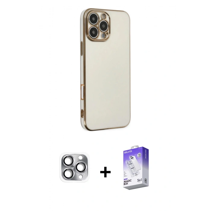 MARSİLYAN™- iPhone 16 Pro Max Kılıf Yankı Serisi - Siyah Bilvis 5in1 3D Magic Cam Ekran Koruyucu + Pers Alüminyum Kamera Lens - GI