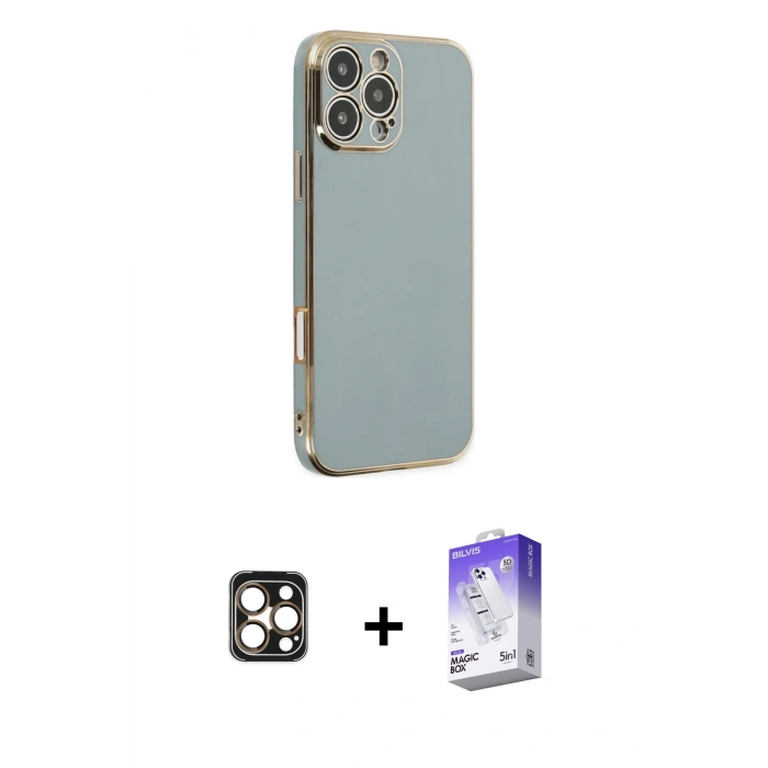 MARSİLYAN™- iPhone 16 Pro Max Kılıf Yankı Serisi - Siyah Bilvis 5in1 3D Magic Cam Ekran Koruyucu + PVD Metal Kamera Lens - GD