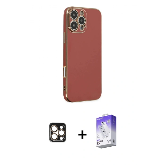 MARSİLYAN™- iPhone 16 Pro Max Kılıf Yankı Serisi - Siyah Bilvis 5in1 3D Magic Cam Ekran Koruyucu + PVD Metal Kamera Lens - GD