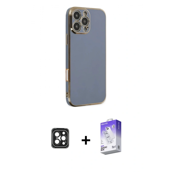MARSİLYAN™- iPhone 16 Pro Max Kılıf Yankı Serisi - Siyah Bilvis 5in1 3D Magic Cam Ekran Koruyucu + PVD Metal Kamera Lens - SH