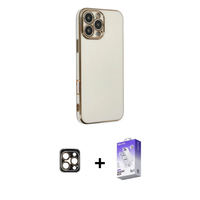 MARSİLYAN™- iPhone 16 Pro Max Kılıf Yankı Serisi - Siyah Bilvis 5in1 3D Magic Cam Ekran Koruyucu + PVD Metal Kamera Lens - GD