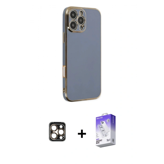 MARSİLYAN™- iPhone 16 Pro Max Kılıf Yankı Serisi - Siyah Bilvis 5in1 3D Magic Cam Ekran Koruyucu + PVD Metal Kamera Lens - GD