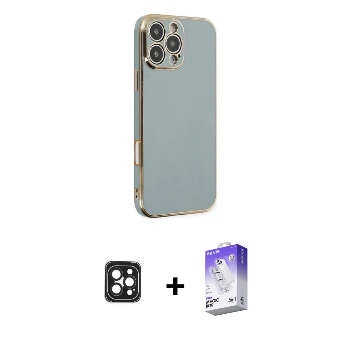 MARSİLYAN™- iPhone 16 Pro Max Kılıf Yankı Serisi - Siyah Bilvis 5in1 3D Magic Cam Ekran Koruyucu + PVD Metal Kamera Lens - SH