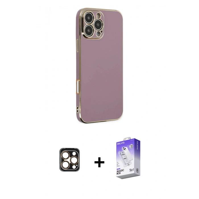 MARSİLYAN™- iPhone 16 Pro Max Kılıf Yankı Serisi - Siyah Bilvis 5in1 3D Magic Cam Ekran Koruyucu + PVD Metal Kamera Lens - GD