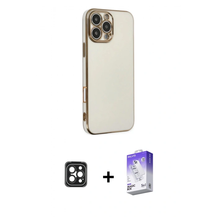 MARSİLYAN™- iPhone 16 Pro Max Kılıf Yankı Serisi - Siyah Bilvis 5in1 3D Magic Cam Ekran Koruyucu + PVD Metal Kamera Lens - SH