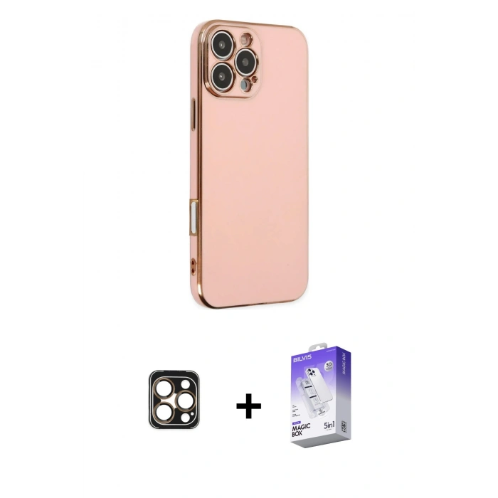 MARSİLYAN™- iPhone 16 Pro Max Kılıf Yankı Serisi - Siyah Bilvis 5in1 3D Magic Cam Ekran Koruyucu + PVD Metal Kamera Lens - GD