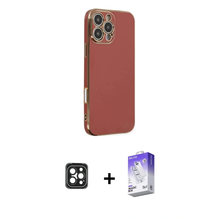 MARSİLYAN™- iPhone 16 Pro Max Kılıf Yankı Serisi - Siyah Bilvis 5in1 3D Magic Cam Ekran Koruyucu + PVD Metal Kamera Lens - SH