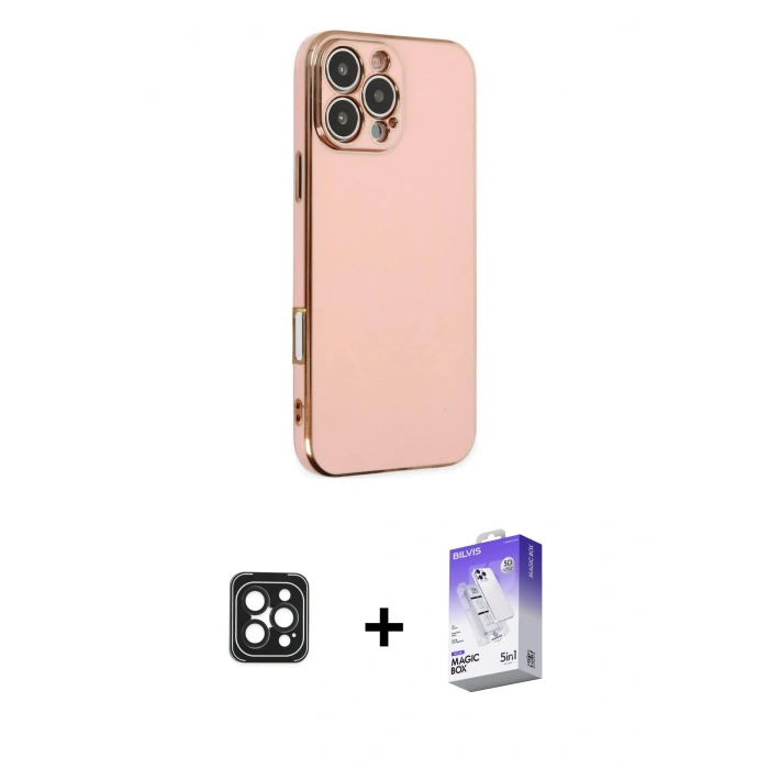 MARSİLYAN™- iPhone 16 Pro Max Kılıf Yankı Serisi - Siyah Bilvis 5in1 3D Magic Cam Ekran Koruyucu + PVD Metal Kamera Lens - SH